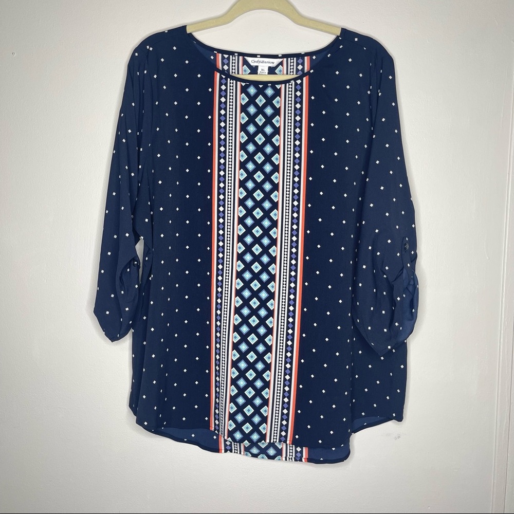 Crofts & Barrow Polka Dot Patterned Bubble Sleeve Blouse Size XL